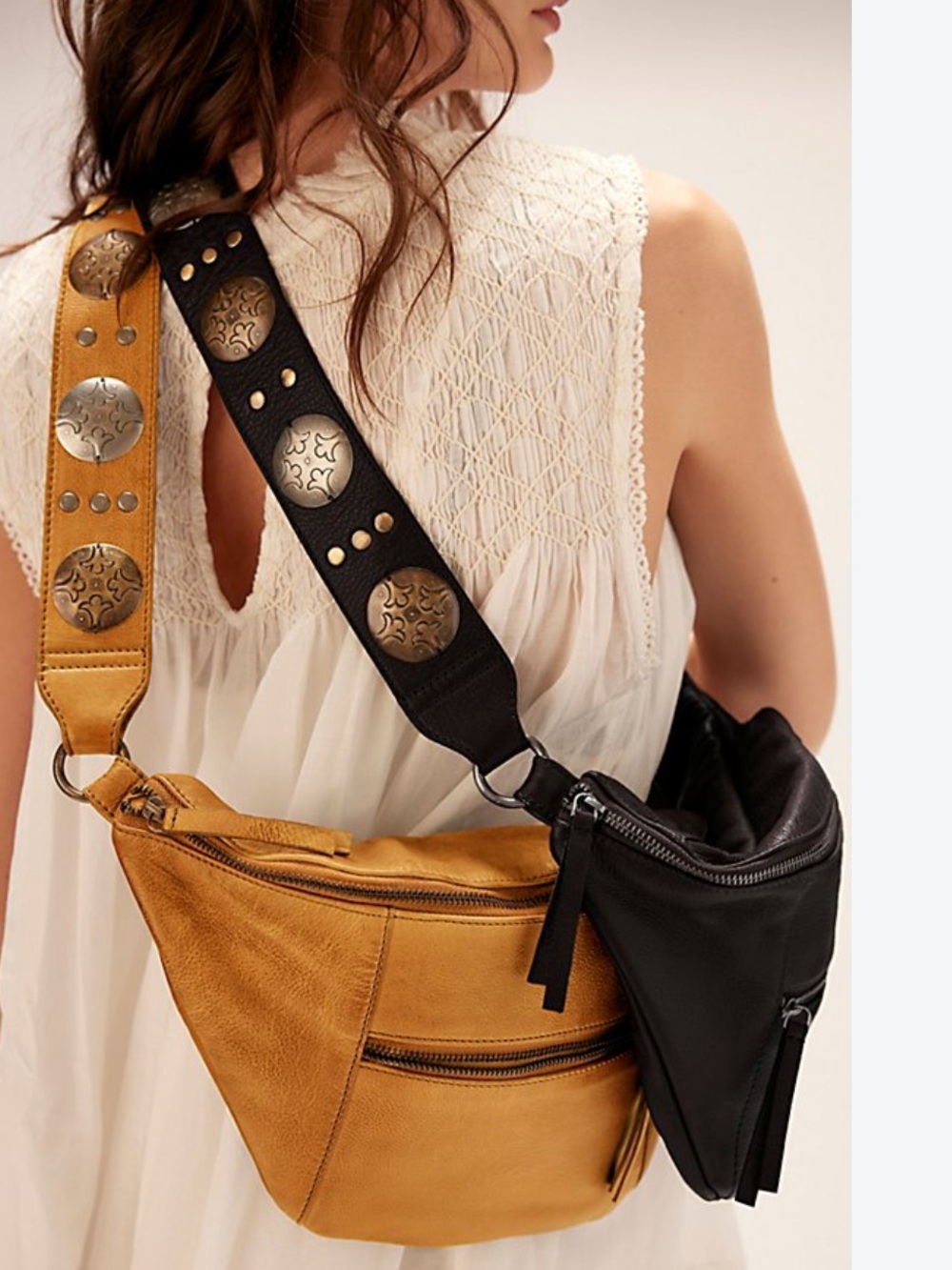 Free People Wilder Embellished Sling Bag Crossbody Leather Concho Strap Green - Picture 6 of 6